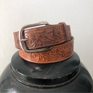 Vintage Tooled Embossed Leather Belt